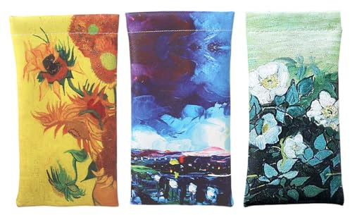 CavspkArt 3 Pcs Glasses Storage Bag Personalised Pu Leather Glasses Case Waterproof Fashion Squeeze Glasses Pouch Soft Sunglasses Spectacles Bag for Women Men Kids (Stars + Roses + Sunflowers)