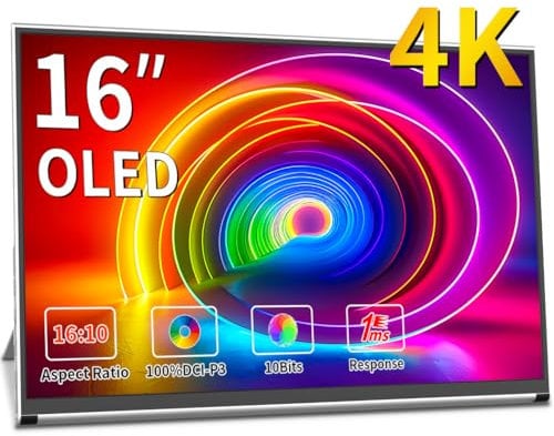 OLED Portable Monitor- 4K Portable Laptop Display 16 Portable Gaming Monitor 100% DCI-P3 OLED Screen with HDMI/USB-C External Screen for Laptop/Phone/Game Console