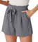 PrinStory Damen Shorts High Waist Kurze Hose Leicht Sommershorts Gürtel Breites Bein Strandshorts Mit Taschen (Dunkelgrau,M)