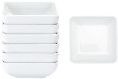 MAEXUS® Sojasauce Schälchen Weiß, 6 Stück Quadrat Tapas Schalen Set für BBQ, Sushi SchäLchen, Mini Dipschalen, Saucenschälchen für Ketchup (7.3 * 2.7cm)