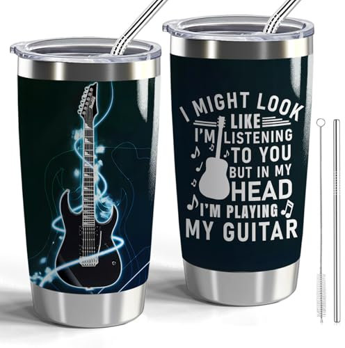 Guitarist Gift 20oz Tumbler With Lid and Straw - Travel Mug Guitar Lover Gift for Men and Music Lovers - Coffee Travel Cup - Guitar-Might Look