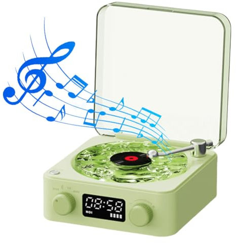 RuiDay Mini Retrò Cassa Bluetooth Potente, Speaker Portatile con Luce Respiratoria, Suono Surround a 360 Gradi, Supporta TF/FM/USB/AUX, con Display LED (Verde)