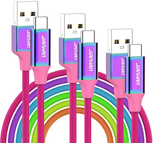 JianHan USB C Cable 3-Pack [10ft+6.6ft+3.3ft] USB A to Type C Cable Fast Charging Colourful Rainbow Braided USB C Charging Cord for Samsung Galaxy S22 S21 S20 S10 S10e S9 Plus S8 Note 10 9 8 A5 A7 LG