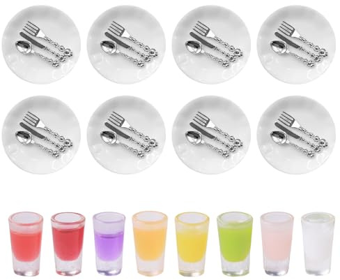 8 Sets Of Tableware Models And 8 Cups Of Juice Models, Miniature Simulated Tableware, Dollhouse Accessories, Mini Food Models, Children'S Toys