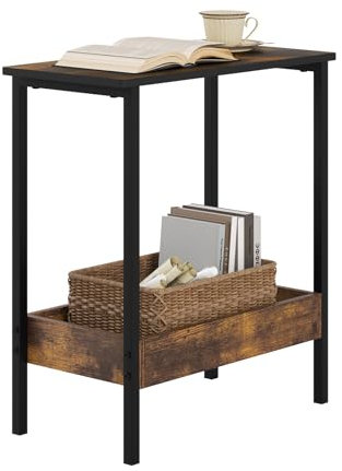 WOLTU Beistelltisch, Couchtisch mit 2 Ablagen, Konsolentisch mit Stauraum im Wohnzimmer, Wohnzimmertisch aus Metall Holzwerkstoff, Kleiner Sofatisch Schwarz,Rustikales Braun + Schwarz,BTS03vbn