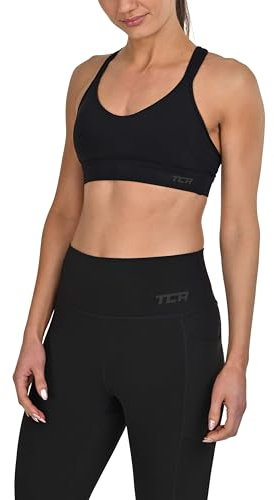 TCA Medium Impact Women's Sports Bra with Removeable Pads, Wireless Seamless Racer Back Support Comfort Adjustable Straps, Activewear Sports Bra for Women - Black Stealth, L