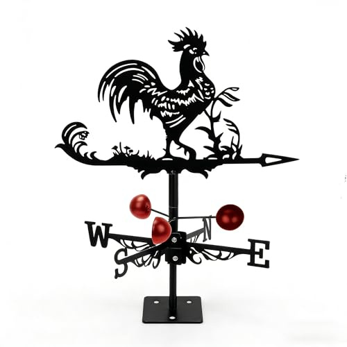Qivine Girouette en forme de coq en métal, indicateur de direction du vent extérieur, girouette à montage sur toit avec boussole nautique, flèches directionnelles pour cour, jardin