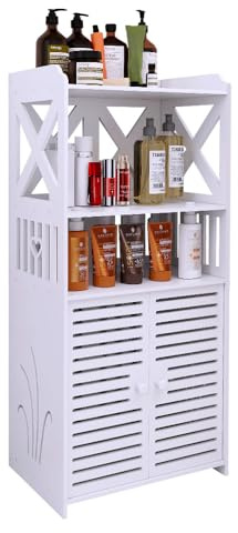 WODFARR Schmaler Badezimmerschrank, Aufbewahrungsmöbel, kleiner Schrank für Toilette mit Tür und Regalen für kleine Räume (40 x 25 x 90 cm)