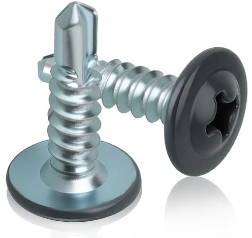 50PCS vis Autotaraudeuses à Tête Cylindrique Cruciforme M4,2 x 16 mm pour Métal, vis Autoforeuses Peintes vis Autotaraudeuses en Acier Inoxydable Oxyde Gris vis Autoperforante Tete Plate pour Acier