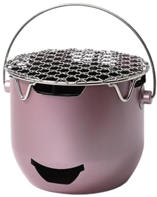 Tragbarer Mini-Holzkohlegrill, Metallgitter, 15 cm x 18 cm, Outdoor-Grill, Camping, Kochen (Rosa)