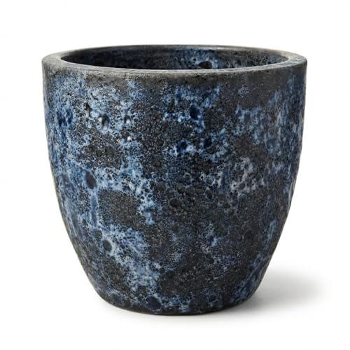 Teramico Pflanzgefäß Keramik rund frostfest (Lava Blau, 38cm x 31cm) | Runder Premium Blumentopf in echter Handarbeit. In vielen Größen & Farben ideal für Garten und Balkon kombinierbar.
