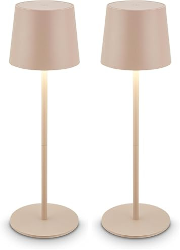 BRILONER - LED Tischlampe kabellos IP44 mit Touch, dimmbar, Akku & Lichtquelle tauschbar, Nachttischlampe, Leselampe, LED Lampe, Campinglampe, Tischleuchte, Akkulampe, Outdoor, 11x34,5 cm, Beige