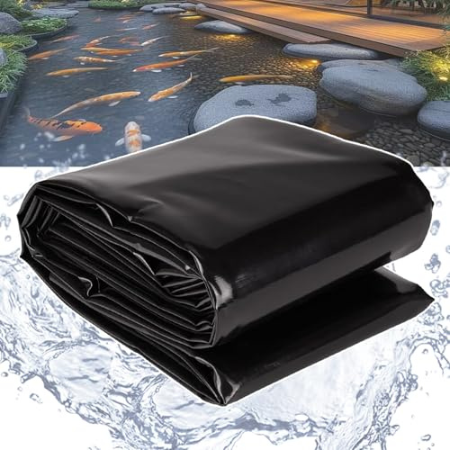Kulvath Bâche de Bassin en HDPE 5x5m 6x8m 8x9m 9x10m 9.5x11m 10x12m Bâche Liner pour D'étang Flexible, Revêtement de Bassin Noire pour Grand D'étang à Poissons, Piscines, Jardin