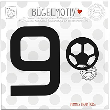 Bügelbild Zahl + Fußball 9,5 cm SCHWARZ Flockfolie Aufbügler Applikationen Bügelsticker für Stoffe Textilien Kinder zum Aufbügeln Flicken, Farbe:9