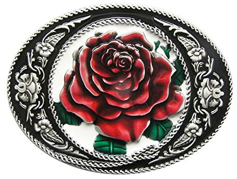 Schnalle123 Gürtelschnalle Western Rose Cowboy Blume 3D Optik für Wechselgürtel Gürtel Schnalle Buckle Modell 170