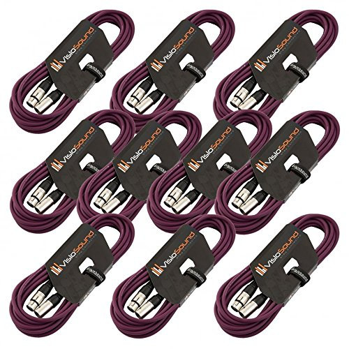 10 x 6m Male to Female XLR Mic Leads/Balanced Microphone Cables / 8 Colours / 10 Pack Purple