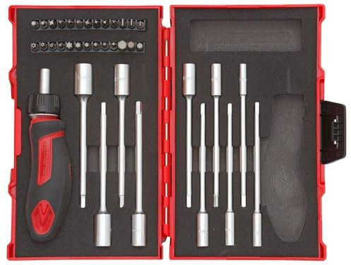 Gedore Red Tool Set T-Handle with Ratchet 1/4 Inch 37 Pieces