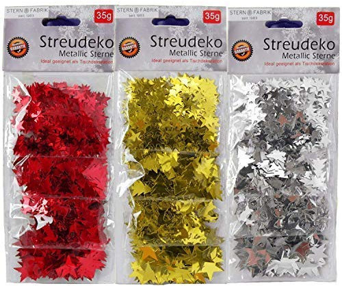 Top Ten 35g Metallic Streudeko Weihnachten Gold Silber rot Sterne, Rentiere, Tannenbaum (ROT)