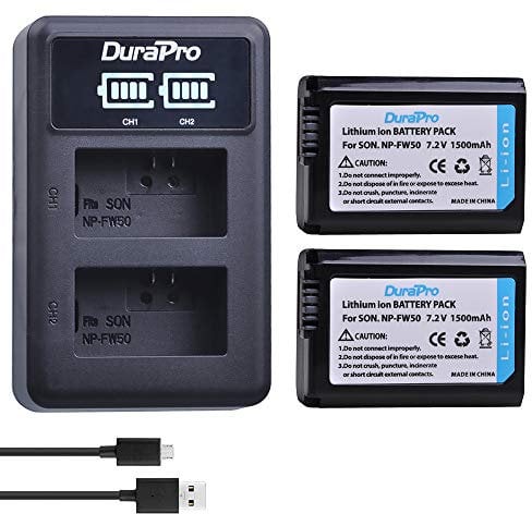 DuraPro 2X NP-FW50 Akku + LED USB Dual Ladegerät für Sony Alpha7 7ii 6500 6400 6300 6000 5100 SLT A55V A33 A35 A37 NEX-7 NEX-6 NEX-F3 NEX-3 NEX-5 NEX-5N NEX-5T Kamera