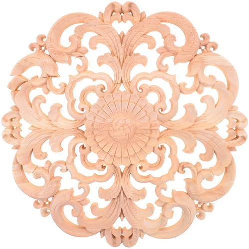 BESPORTBLE Wooden Carved Onlay Applique Unpainted Wood Applique Vintage European Style Carved Decal for Home Furniture Decoration 30cm