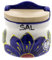 CERÁMICA RAMBLEÑA | Salero cocina | Salero con tapa de madera | Salero cerámica | Salero original | Decoración blanco-flor azul | 100% Decorado a Mano