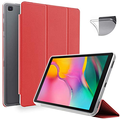 N NEWTOP Cover Compatibile per Samsung Galaxy Tab A 2019 T510-T515 da 10.1, Custodia Flip Smart Libro TPU Back Front Ultra Sottile Leggera Stand Supporto Funzione Wake/Sleep Simil Pelle (Rossa)