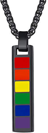 Suplight Unisex Halskette schwarz Edelstahl Kette mit Stab Anhänger LGBT Pride Regenbogen Emaille Gay & Lesbian Modeschmuck für Homosexuell Männer Frauen