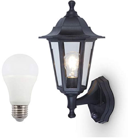 6 SIDED PIR MOTION SENSOR WALL LANTERN (Black 6 Sided + Motion Sensor + LED)