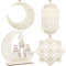 4pcs Ramadan Deko Holz Eid Mubarak Ramadan Dekoration Hängende Holz Laterne Kugeln Anhänger Muslim Islam Platte Zeichen Ornament für Zuhause DIY Wanddeko