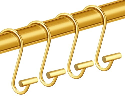 CHICTIE Gold Shower Curtain Hooks Rings, Decorative Rings for Bathroom Rod, Set of 12 Premium Rust-Resistant Metal Hangers T Shaped Design…