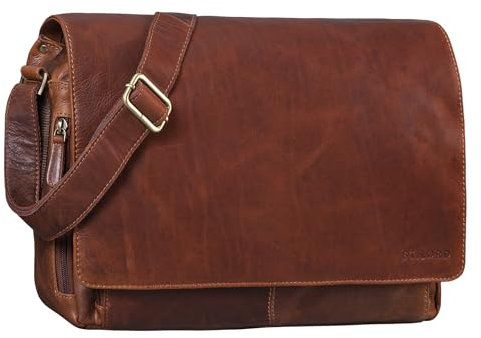 STILORD Vintage Umhängetasche aus Leder cognac - 15 Zoll Laptoptasche für Büro, Uni, Office, Schule - DIN A4 Schultertasche 'Tom'