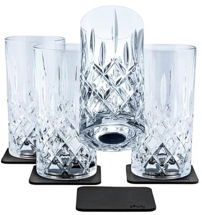 silwy® Magnet-Kristallgläser LONGDRINK 4er Set inkl. vier wiederverwendbaren Metall-Nano-Gel-Pads - rutschfeste Magnetgläser für Camping, Caravaning und Boating