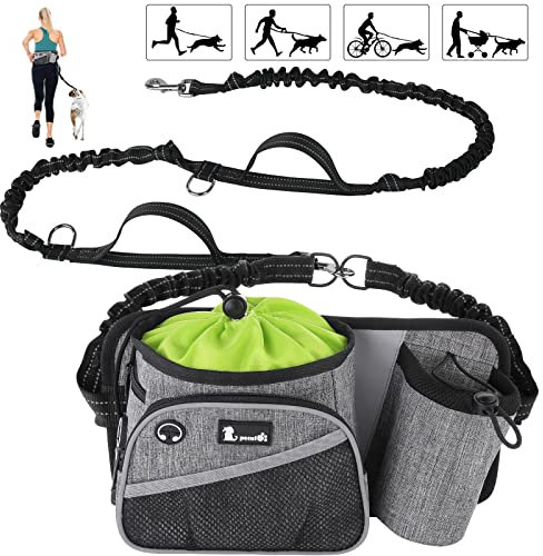 Pecute Laisse Chien, Laisse de Course pour Chien Mains Libres,Empêcher Le Chien de Sprinter, Améliorée avec Une Large Ceinture de Soutien du Dos, 2 Poignées Durables,Laisse Supportant jusqu'à 100KG