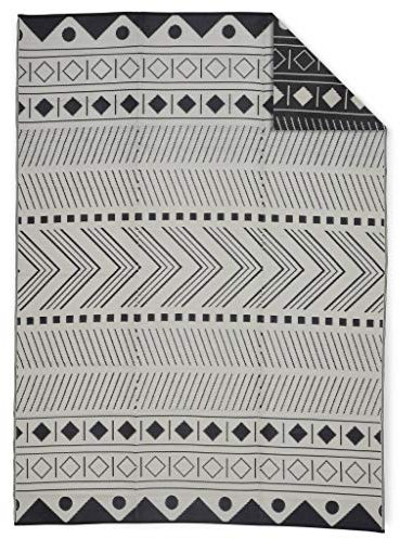 BAMAKO Outdoor-Teppich 270x360cm - Rechteckig, Ethno-Muster schwarz / beige, Jacquard, wendbar, Indoor / Outdoor