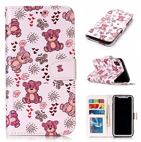 nancencen Gemalte Serie Handyhülle für iPhone XS Max 6.5 Hülle mit Ständer, Premium PU Leder Brieftasche Schutzhülle [Anti-Kratzer] Flip Case Cover Stoßfeste Klapphülle, Süßer Bär