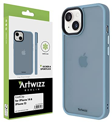 Artwizz IcedClip Hülle kompatibel mit iPhone 14, iPhone 13 - Mattes Vereistes Design, Rückseite mit Soft-Touch-Beschichtung, Nordic-Blue