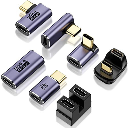 USB-C-Adapter (7 Stück) mit 100 W 40 Gbit/s 8K 60Hz, 90 Grad rechtwinklig, gerade, Buchse auf Buchse/Buchse auf Stecker, USB-C-Extender für MacBook Pro/Air, Steam Deck und mehr Typ C Deck Geräte