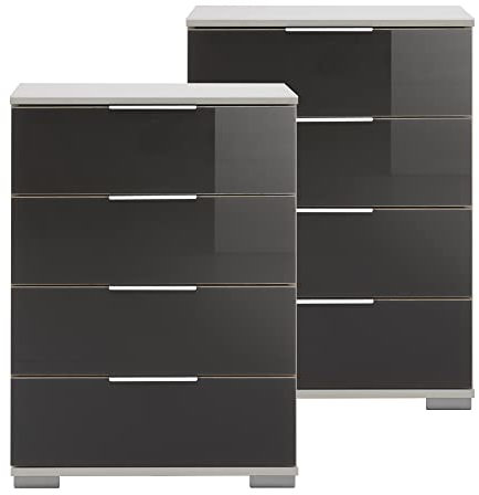Lomadox Schlafzimmer Nachttisch für Boxspringbett 2er Set in weiß mit grauem Glas, B/H/T ca. 52/74/38 cm