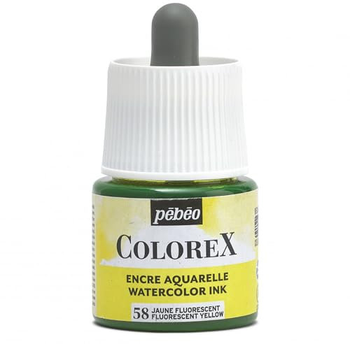 Pébéo - Colorex Tinte 45 ML Fluo Gelb - Colorex Aquarell Tinte Pébéo - Fluo Gelb Tinte mit samtigem Finish - Zeichentusche Multi-Tool Alle Medien - 45 ML - Fluo Gelb