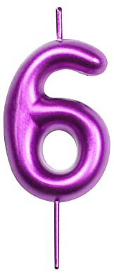 DERVENTA Purple Number 6 Candle 2.36 Inch Party Cake Decoration | Made of premium wax smoke-free & anti-deformation ideal cake topper for birthdays anniversaries & brunch desserts