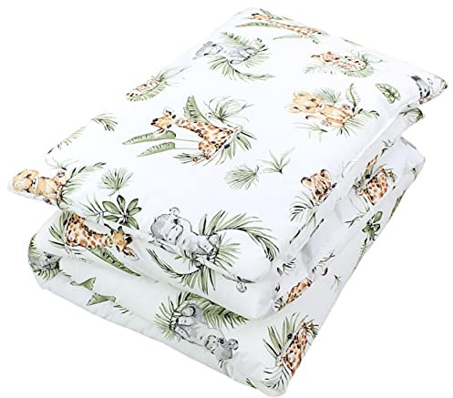 TupTam Kinder Gemusterte Bettdecken Set Ganzjahresdecke Bettdecke Kopfkissen Flachkissen 2tlg., Farbe: Safari/Löwe/Braun/Blätter/Grün, Größe: 135x100 cm