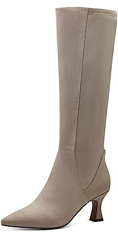 MARCO TOZZI Stivali Alti Donna con Tacco al Ginocchio Eleganti, Taupe, 40 EU