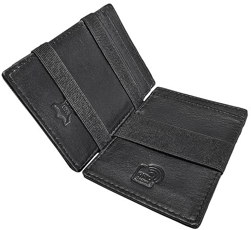 STILORD 'Mago' Magic Wallet mit Münzfach aus Echt Leder für Herren Kreditkartenetui RFID Schutz kleine Geldbörse im Vintage-Look, Farbe:schwarz