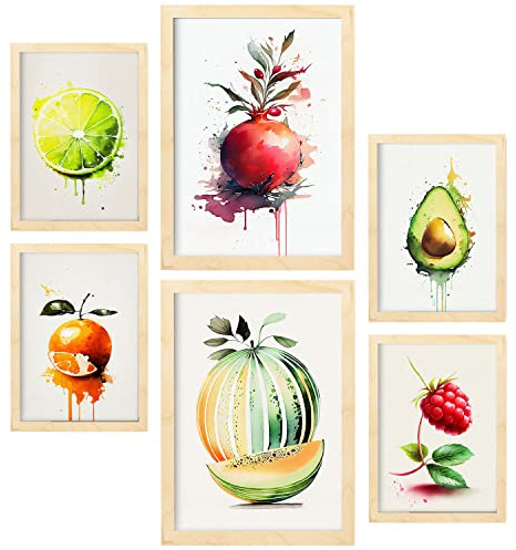 Nacnic Sommerfrüchte Postern. Plakate von Obst, Gemüse und gesunden Lebensmitteln im Aquarell Kunst Stil auf reinweißen Hintergründen. Innenarchitektur und Dekoration. A4 & A3 Holzrahmen.