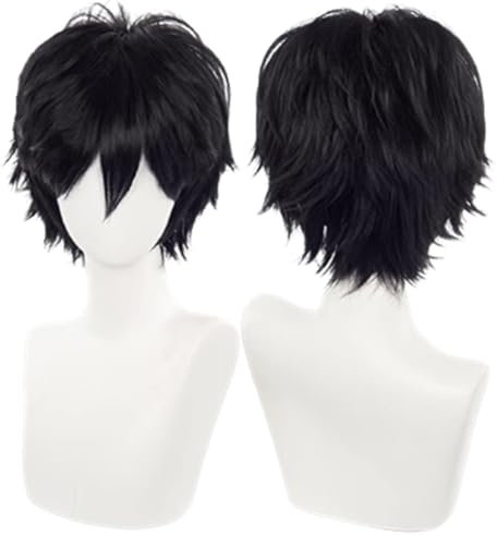 NiceLisa Wigs Anime Perücke Kirito Monkey D Luffy Kurze Schwarze Flauschige Hitzebeständige Synthetik Perücke Cosplay Kostüm Perücke Halloween Party Perücken