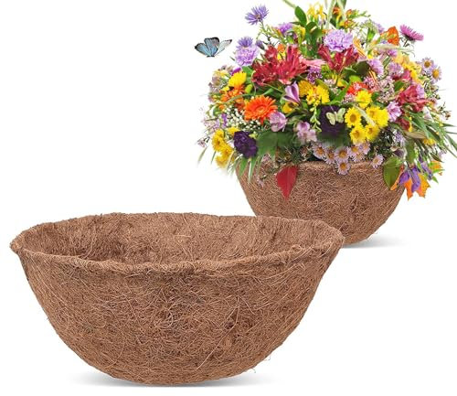 Hanging Basket Liner, Coco Fiber Liners for Hanging Baskets Plant Flower Growth, Indoor Outdoor Garden Porch Balcony Planter Wall Basket Liner Replacement (12 inch)
