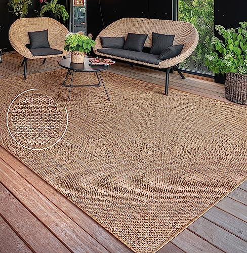 Paco Home Outdoor Teppich wetterfest & langlebig Flachgewebe in moderner Jute-Sisal-Optik in Naturtönen Gemustert Perfekt für Terrasse, Balkon, Garten & Küche, Grösse:120x160 cm, Farbe:Beige 2