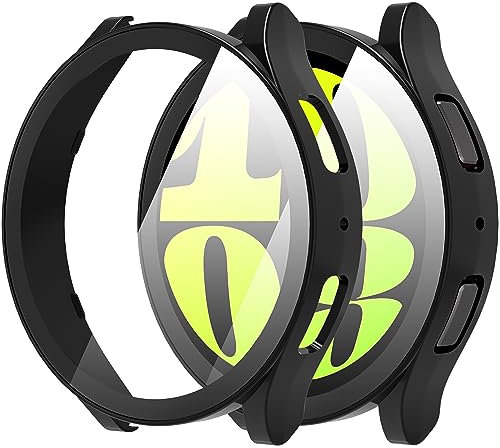 Diruite 2 Stück Hülle für Samsung Galaxy Watch 6 44mm Schutzhülle,PC Ultradünne HD Hartglas Glas Kratzfest Rundum Displayschutz für Samsung Galaxy Watch 6 44mm Case