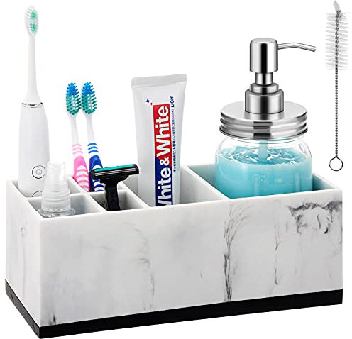 VITVITI Toothbrush Holder, 6-Slot Large Electric Toothbrush Toothpaste Stand for Bathroom Accessories Storage,Waterproof Bathroom Storage Caddy, Resin Marble White