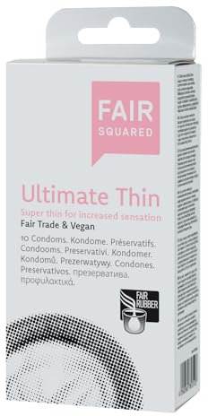 FAIR SQUARED Ultimate Thin Kondome 53 mm 10 Stück – Ultradünnes Kondom - 10er Kondome ultra dünn aus fair gehandeltem Naturkautschuk – Kondom gefühlsecht hauchzart